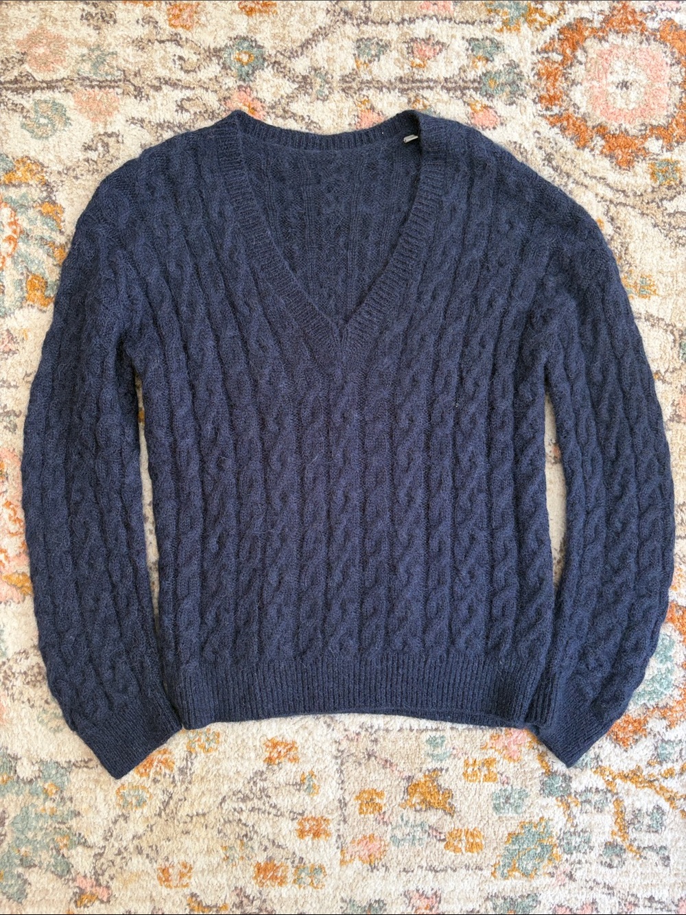 Vince Navy Cable-Knit V-Neck Sweater
